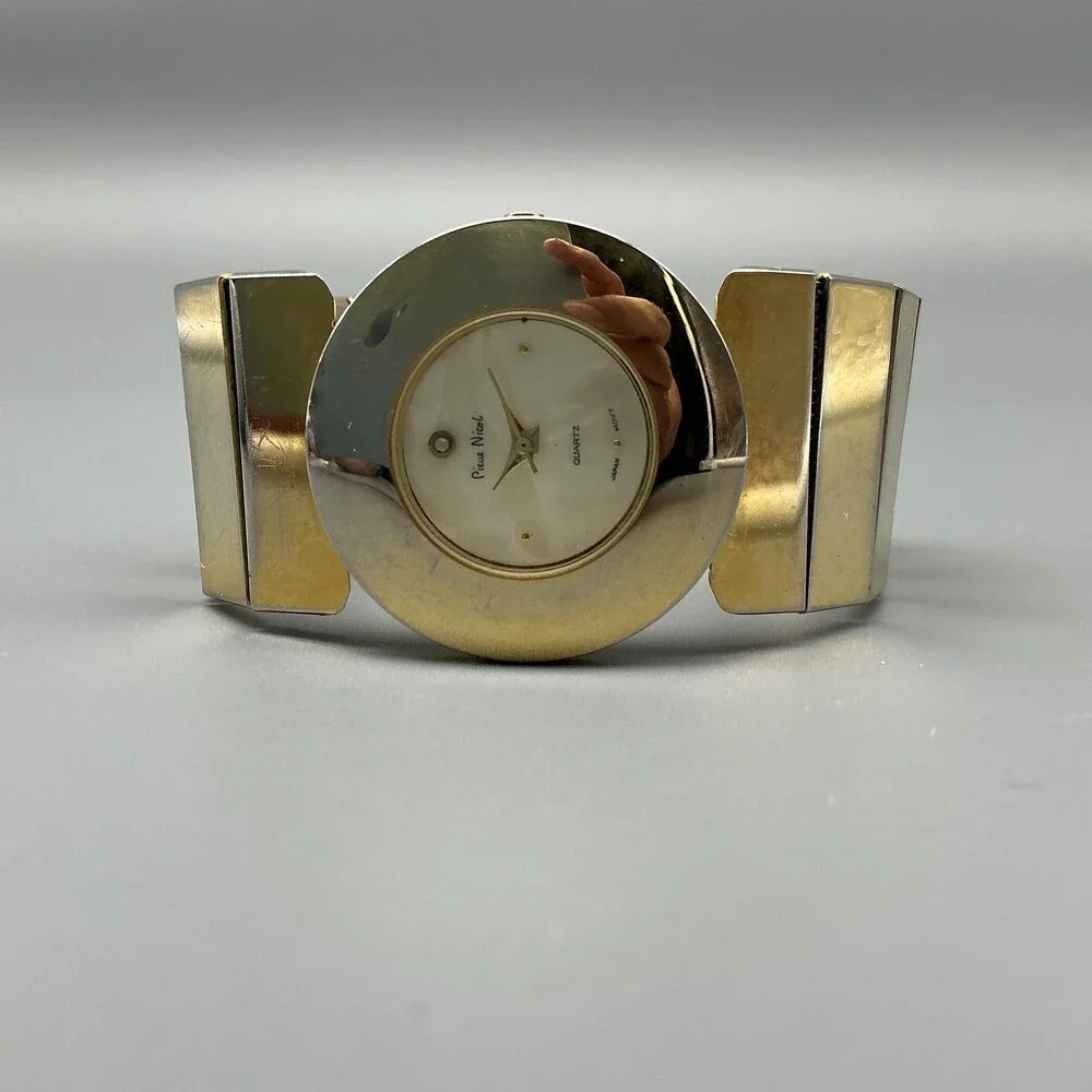 Vintage Pierre Nicol Womens Watch 32mm MOP Dial Gold Tone New Battery 6.75